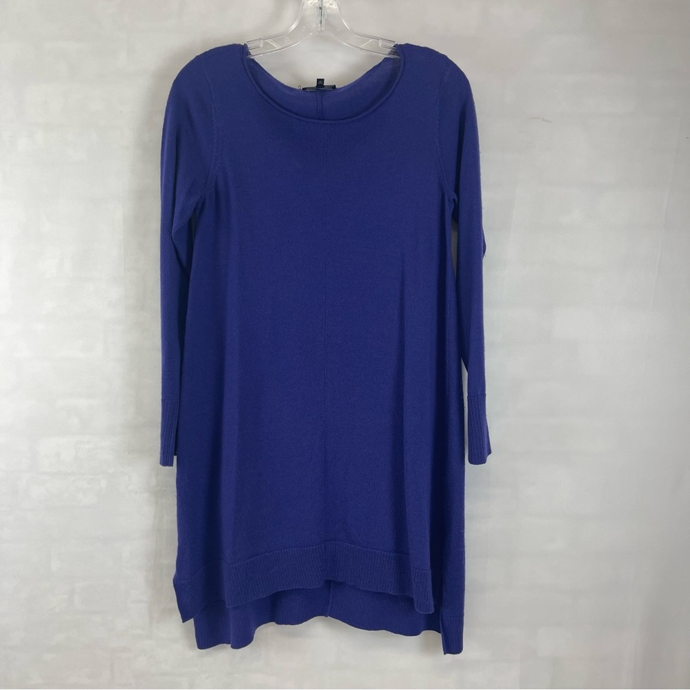 Eileen Fisher Fine Merino Wool Jersey Ballet Neck Tunic Sweater Dress Blue XS‎